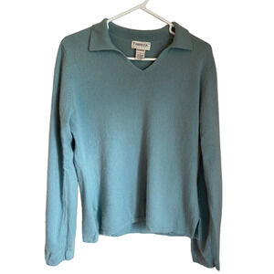 Tribeca Studios Tiffany Blue Collared Sweater 100% Cashmere Size L Preppy Cozy